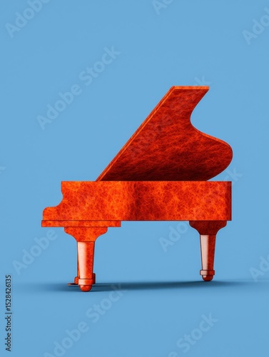 Orange Pixel Art Grand Piano on Blue Background