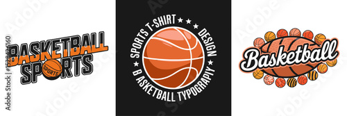 Highly detailed vector illustrations of vintage basketball-themed logos, badges, and typography designs, perfect for sports apparel, team branding, and athletic event promotions