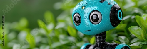 Teal Robot Amidst Green Foliage