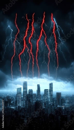 Red Light Streaks Over Dark Cityscape at Night