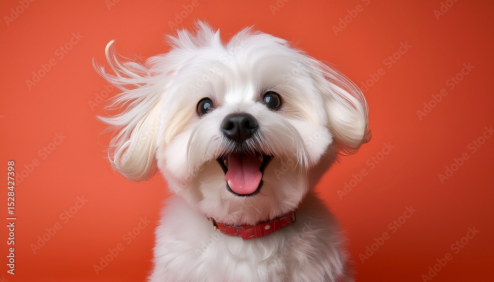 a delighted maltese on a coral background a delighted maltese on a coral background