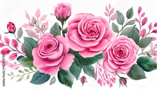 roses of pink watercolor on a white background