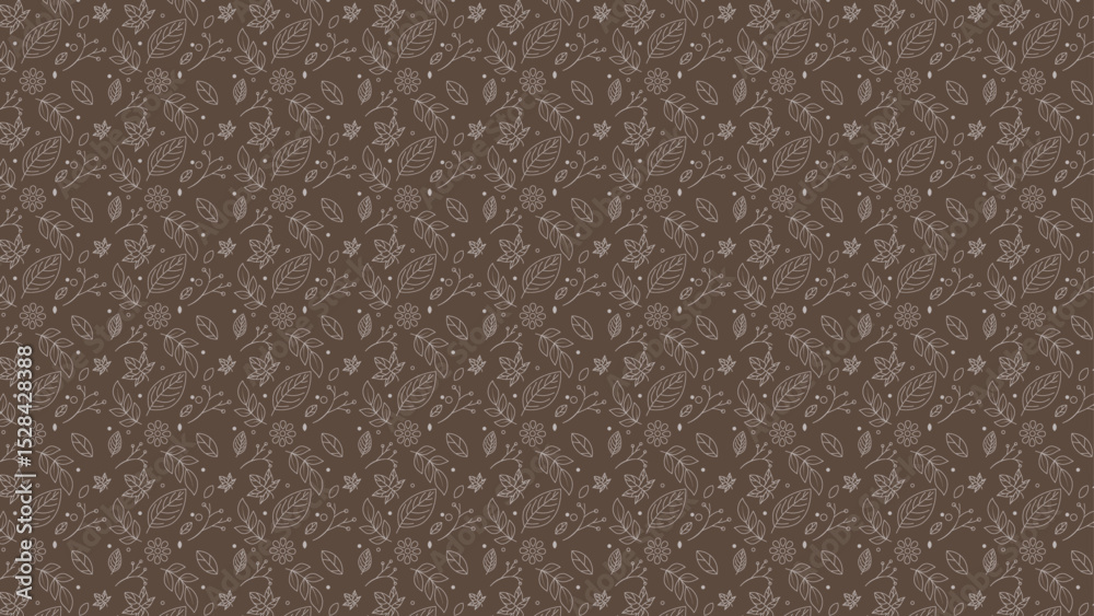 Fototapeta premium seamless leaves doodle line art. Pattern of several leaves combination with line art style on brown background.