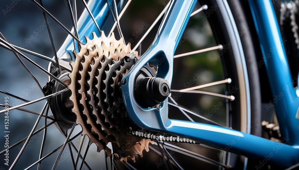 Fototapeta premium a close up of bicycle gears chain and pedals with metallic texture showcasing mechanical precision and sustainability