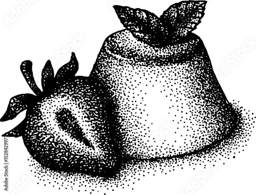 Stippling ink art with strawberry and dessert design for decor or print