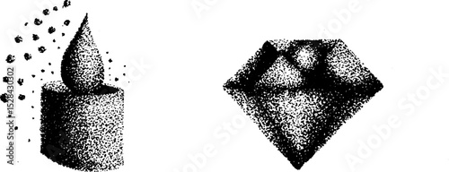 Ink stippling art featuring candle and diamond shapes for detailed design projects