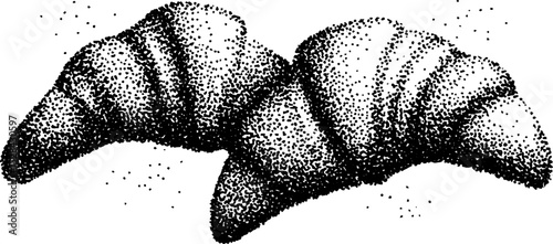 Hyper detailed ink illustration of croissants using stippling and halftone techniques