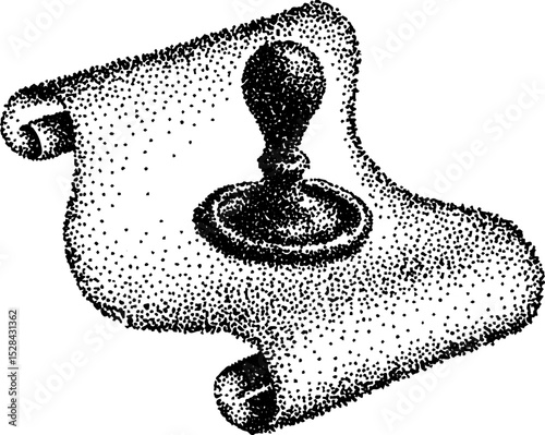 Hyper detailed ink stippling of scroll and seal