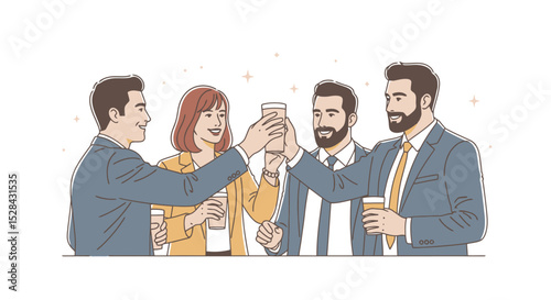 Business Team Toasting Success - Hand Drawn Style