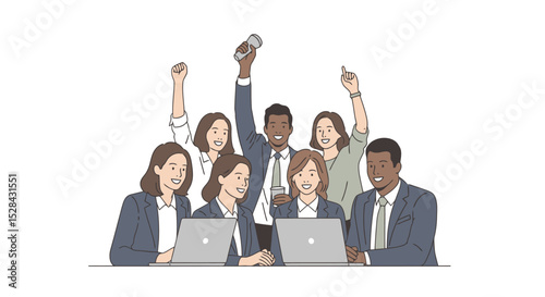 Diverse Team Celebration: Business Success Illustration