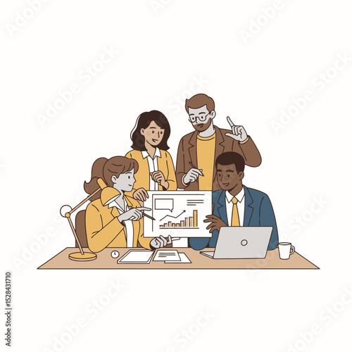 Collaborative Business Team Reviewing Data Illustration