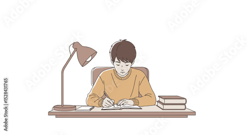 Focused Study: A Young Person's Desk Illustration