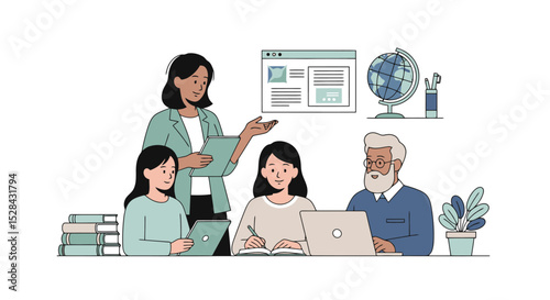 Illustrated Learning Environment with Teacher and Students