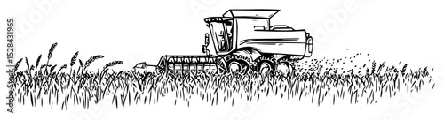 combine harvester in wheat field sketch