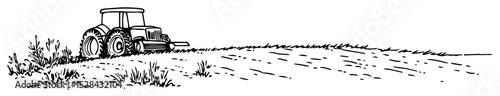 tractor on plowed farmland vector black doodle sketch