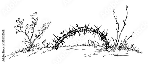crown of thorns with floral elements vector laser cutting engraving doodle shape