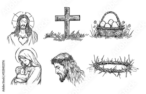 jesus cross easter basket mary thorns vector laser cutting engraving doodle shape