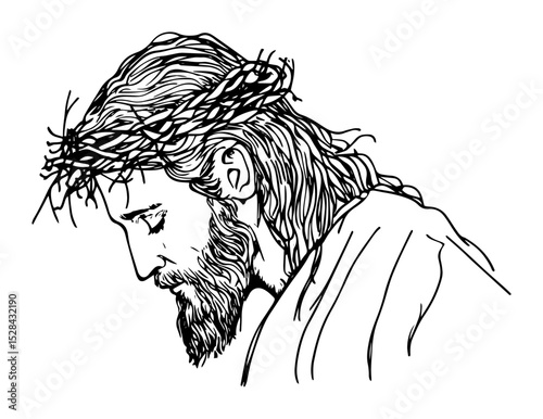 jesus with crown of thorns profile vector laser cutting engraving doodle shape
