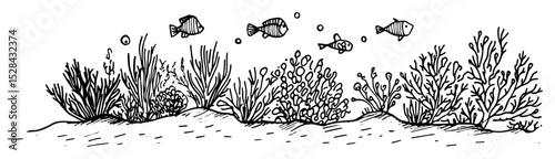 underwater coral reef with fish vector laser cutting engraving doodle shape