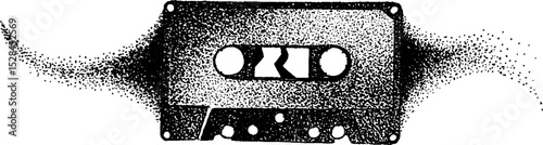 Retro cassette tape stippling art with intricate ink detailing