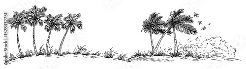 hand drawn tropical island with palm trees