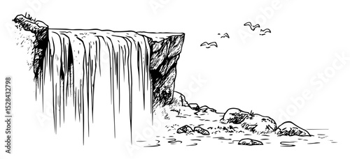 waterfall plunging into rocky stream below