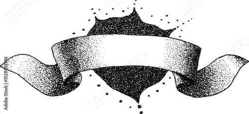 Intricate stippling ink illustration with blank banner for custom designs