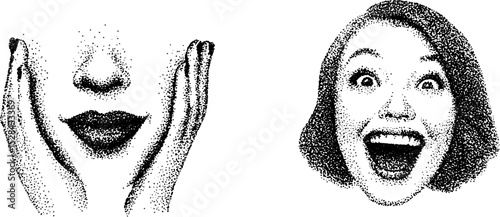 Expressive facial expressions in stippling ink art for graphic design and visual projects