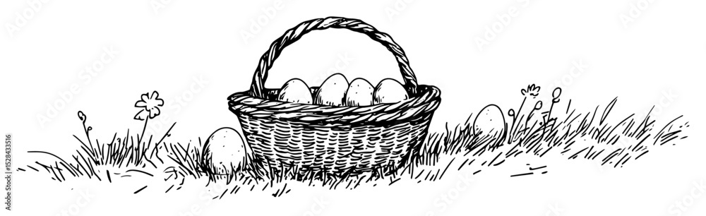 easter egg basket in grass with flowers