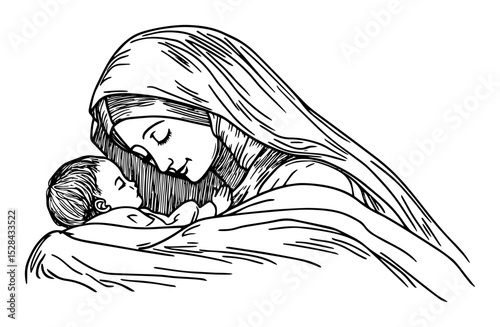 mother mary holding baby jesus in arms