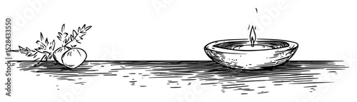 olive branch and oil lamp symbolic illustration