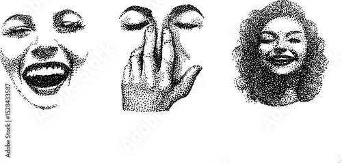 Expressive faces in stippling ink art for creative designs