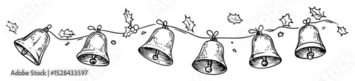 holiday bells garland with holly and ribbons