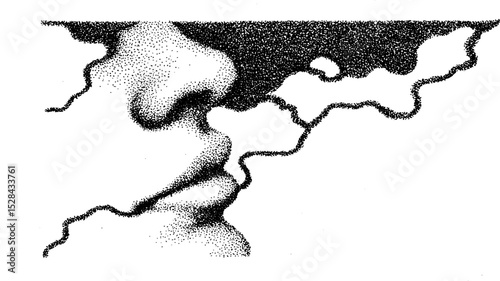 Abstract stippling ink artwork featuring surreal human face composition