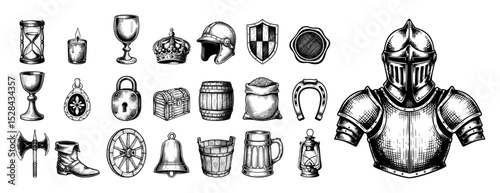 medieval vintage objects and armor collection