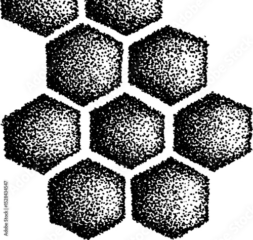 Hyper detailed stippling ink art of geometric hexagonal pattern for creative design