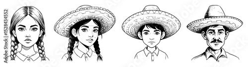 portraits of people wearing traditional mexican hats
