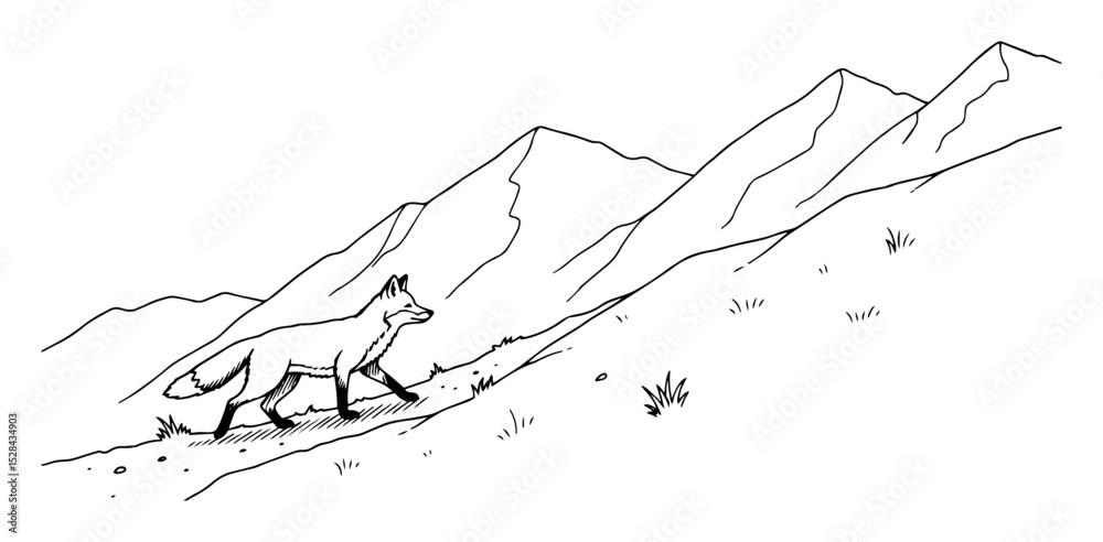 Fototapeta premium fox walking on mountain terrain wilderness scene