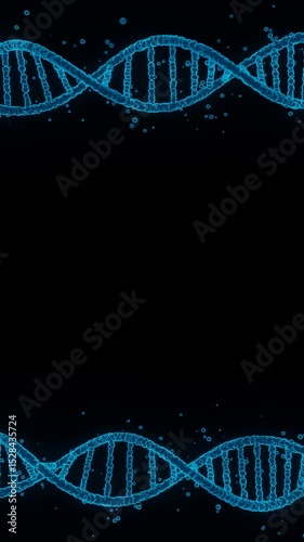 Abstract animation of blue neon DNA strands rotating loop vertical video.