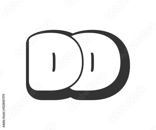 DD logo, bubble comic lettering, rounded in graffiti style black and white silhouette. Trendy preschool D and D letter text for festival party, personal initials, children funky print and web.