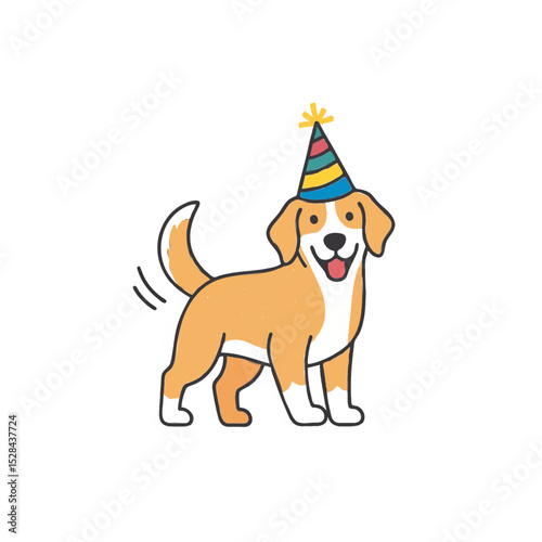 Happy Beagle Puppy Birthday Party Celebration Cartoon Dog Illustration