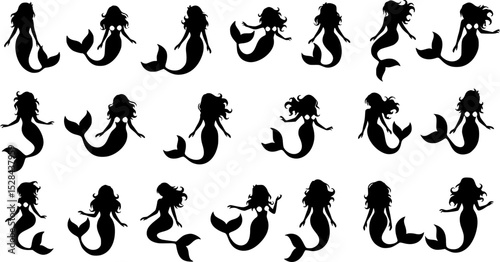 Mermaid Silhouette Vector Illustration set
