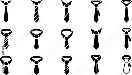 simple modern black tie or necktie icon set vector silhouettes outline coloring book page line art vector silhouettes