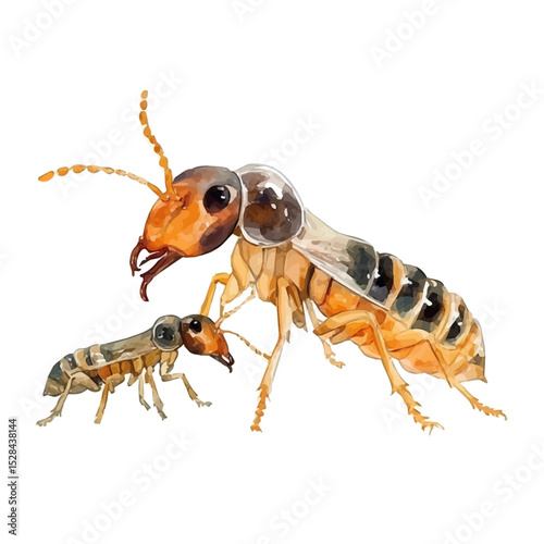 A Mother Termite With Her Kid, watercolor illustration vector, high quality, isolated on a white background.