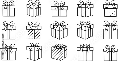 set of gift, box, present, surprise, christmas gift icon outline silhouette