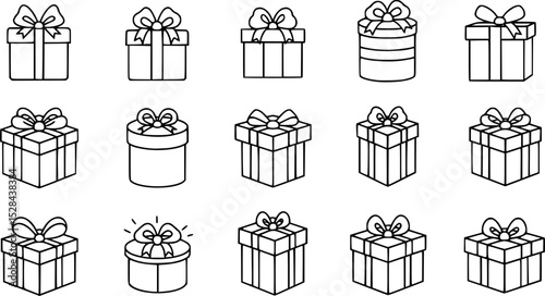 set of gift, box, present, surprise, christmas gift icon outline silhouette