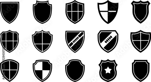 Set of shields. Shield icon vector, badge shape. Security, football patches, Vector military black silhouettes