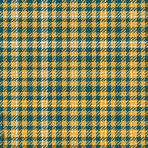 Vibrant mustard yellow and teal plaid pattern.  Perfect for textile design, website backgrounds, or autumnal themed projects. This classic check design evokes feelings of warmth and comfort.