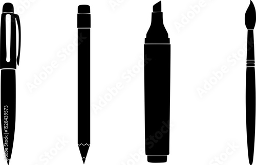 pen pencil marker paintbrush black vector silhouettes, icon