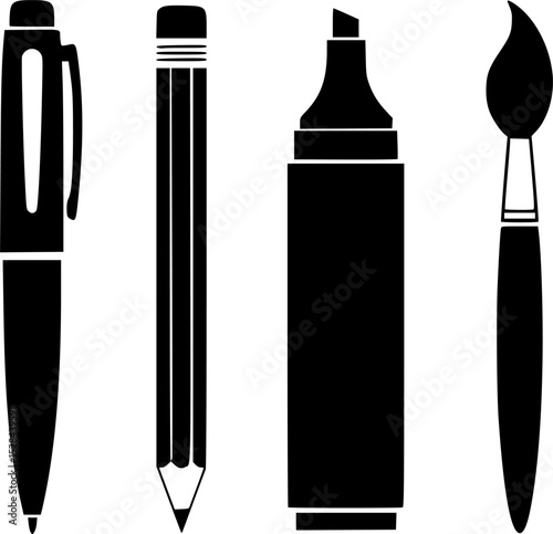 pen pencil marker paintbrush black vector silhouettes, icon